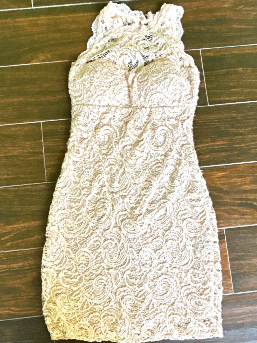 Lace Halter Sheath Dress in Pale Pink